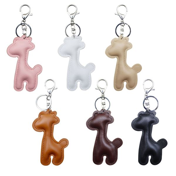 Marque girafe porte-clés accessoires PU cuir porte-clés anneaux support mignon femmes voiture porte-clés sac charmes pendentif cadeaux hommes mode Animal Design dessin animé bijoux