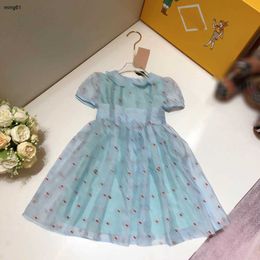 Vestido de marca para niña, falda de seda de alta calidad para niño, talla 100-160, ropa de bebé con bonito bordado de caramelo, vestido de manga corta para niños, Jan20