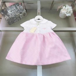 Vestido de niña de marca, falda rosa encantadora para niño, tamaño 90-160, vestidos de bebé con estampado de letras, vestido de manga corta con solapa para niños, Jan20