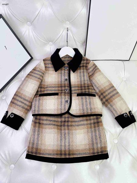 Marque fille robes designer bébé jupe survêtements hiver laine deux pièces ensemble taille 110-160 revers enfants manteau et jupe courte Dec05