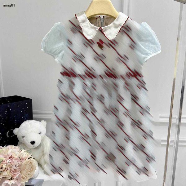 Vestido de encaje de marca para niña, falda con logo de rejilla bordado, talla 110-150, vestidos de bebé de diseñador, vestido de manga corta para niños, 20 de enero
