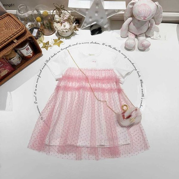 Marque fille robe de princesse été robe de bébé en dentelle rose taille 100-160 vêtements de marque pour enfants logo brodé robe enfant 24Feb20