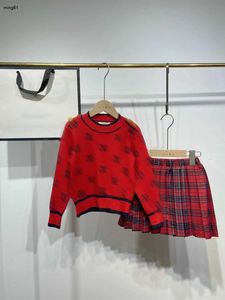 Brand Girls Dress Suit Logo Jacquard Kids Designer Clothes Taille 110-160 Pillumage tricoté à cou rond et jupe courte Dec10
