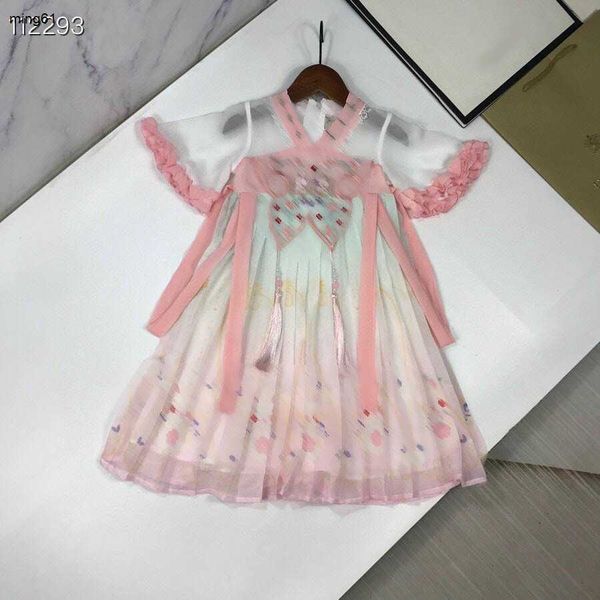 Brand Girls Partydress Hanfu Design Baby Jirt Taille 110-160 cm Kids Designer Vêtements Ice Silk Cotton Fabric Princess Robe 24Pril