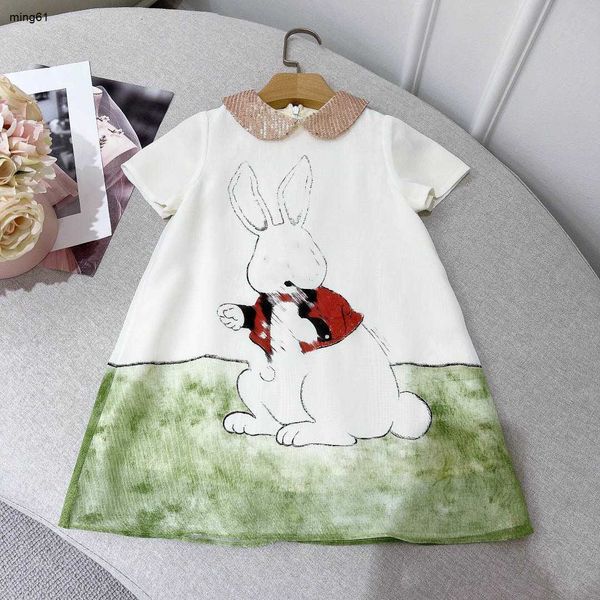 Marque Girls Partydress Rabbit Grass Model Print Baby Jirt Taille 100-160 cm Kids Designer Vêtements Summer Princess Robe 24Pril