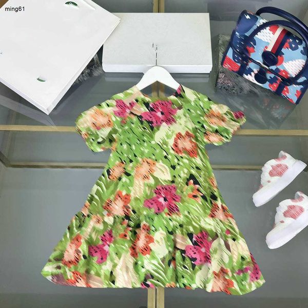 Brand Girls Jirt Begonia Flower Print Princess Robe Taille 100-160 cm Kids Designer Vêtements Summer Round Baby Partydress 24mai
