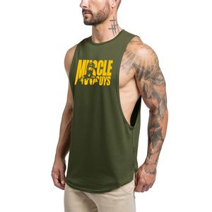 Merk Gyms Kleding Fitness Mannen Tank Top Army Green Mens Bodybuilding Stringers Tank Tops Workout Singlet Mouwloos Shirt 210421