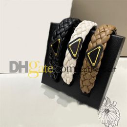 Brand Hair Hoop Luxury Woved Leather Hairs Bands Women Girl Badge Bands Bands Fashion Hair Accessoires avec boîte