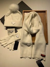 Merkhoed en scraf designerhandschoenen 3Sets heren dames wintermuts sjaal Wol Hawaiiaanse sjaal Hoed handschoen set box