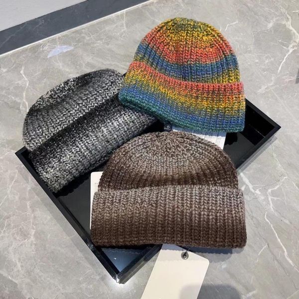 Chapeau de marque de styliste pour femmes et hommes, bonnet tricoté à la mode, arc-en-ciel, hiver