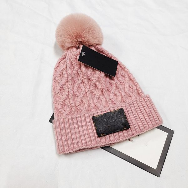 Gorro de marca de lana con pompón de piel de conejo, gorro de invierno para padres e hijos, gorro extraíble, pompón de piel de mapache