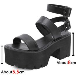 Brand High 2022 Plataforma Heels Bloque de ocio Gladiator Goth Black Woman Fashion Fashion Summer Women Sandals T230208 540