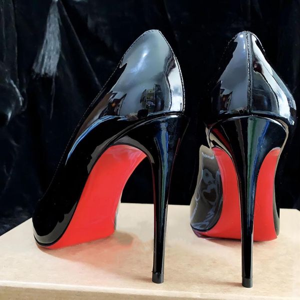 Marque talons hauts chaussures pour femmes rouge fond brillant bout pointu noir talons hauts stiletto 8 cm 10 cm 12 cm chaussures de mariage sexy grande taille 35-44