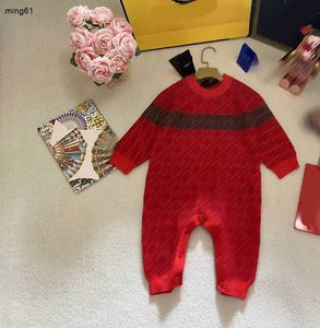 Merk baby jumpsuits Brief afdrukken jongens meisjes gebreide bodysuit Maat 66-90 Lange mouwen pasgeboren baby Kruipen pak Jan20