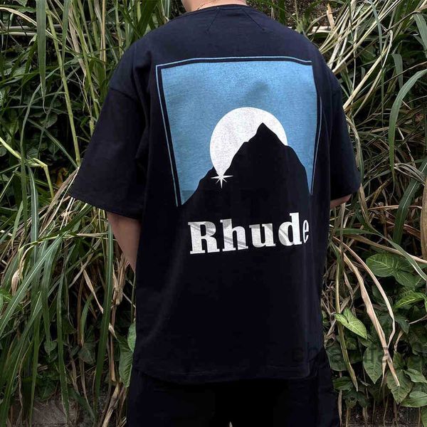 Brand Ins Rhu T Shirt Rhude 21ss Snowing Sunset Tema impreso Reducir el agua de lavado negro Haga una camiseta Old Pare Short S S816