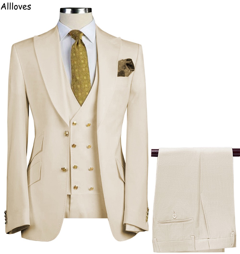 Ivory Wedding Groom Tuxedos Mężczyźni Formalne garnitury szczytowe Groomsmen Blazer Solid Kolor Men Business Formal Cunits Trzy sztuki (kurtka+kamizelka+spodnie) CL2461