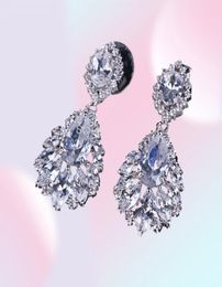 Brand Jewelry Flower Shape Lady039s 925 Sterling Silver Claw Set White Stone 5a Zircon Stone Wedding Boucles d'oreilles Gift E118629052