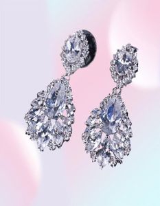 Brand Jewelry Flower Shape Lady039s 925 Sterling Silver Claw Set White Stone 5a Zircon Stone Wedding Boucles d'oreilles Gift E118629052