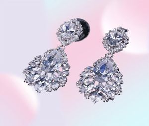 Brand Jewelry Flower Shape Lady039S 925 Sterling Silver Claw Set White Stone 5a Zircon Stone Wedding Boucles d'oreilles Gift E117759391