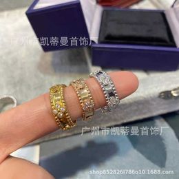Merk sieraden originele 925 sterling zilveren klaver caleidoscoop ring breed en smal paar paar ring 18k rose goud volledige diamant ronde kraal tij