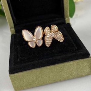 Merk sieraden originele verse stijl Japans en wit fritillaria vlinder gebed diamant open ring vrouwelijk verstelbaar