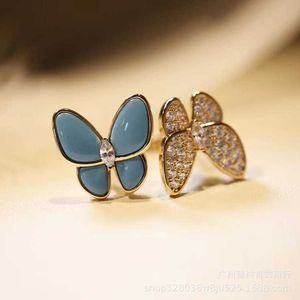 Brand Jewelry Original Version High Van Double Butterfly Ring Womens Turquoise Set Diamond Ouver
