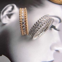 Brand Jewelry Original Silver Van Kaleidoscope Anneau de diamant complet femelle femelle rose or étroit étroite à quatre feuilles