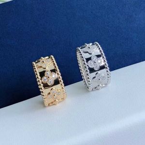 Brand Jewelry Original V Gold plaqué Midas de haute qualité Anneau de kaléidoscope avec des perles de diamant pour les femmes Lucky Grass