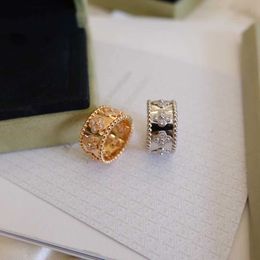 Merk sieraden originele Van v gouden caleidoscoop ring brede en smalle editie volledige diamant 18k roze bloemen dames cnc