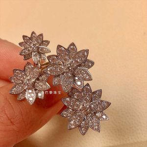 Bijoux de marque original van v lotus pure argent 925 bague en diamant complet avec style platine léger luxe haut de gamme bijoux à main
