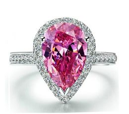 Merk sieraden peer gesneden roze geboortesteen 5A zirkoon steen 925 sterling zilveren bruiloft band ring voor vrouwen US maat 5-11 geschenk