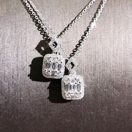 Bijoux de marque unique fait à la main t princesse coupé 5a zirconia cz diamant carré pendentif fashion éternité clavicule collier pour femmes cadeau