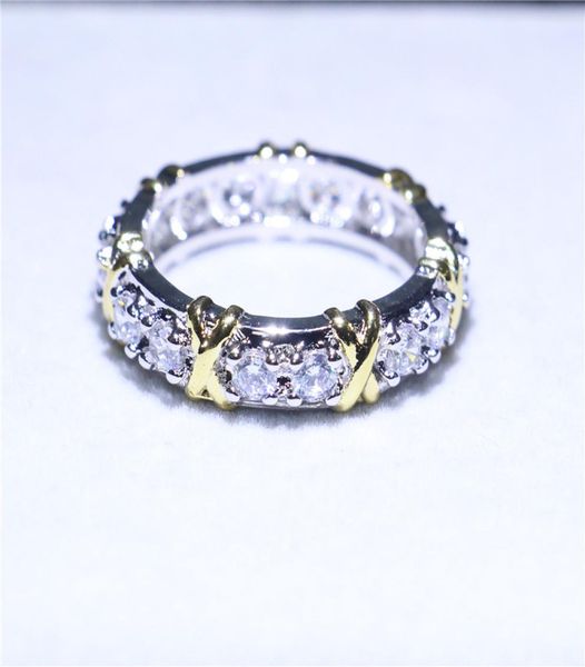 Brand Jewelry White Gold rempli de mariage Banne de fiançailles de mariage Simulate Diamond Zirconia CZ Prong Anneaux pour femmes Men Gift Unique S8615755