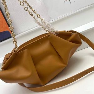 Bolsas de marca Jiaozi Bolso de hombro de la cadena de lujo Billet de marca Vintage Diseñador de mano de cuero marrón para mujeres con caja multicolor