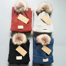 Merk Kid Gebreide Muts Mutsen Sjaals Sets Winter Designer Baby Sjaal Cap Effen Kleur Kids Muts Sjaals Hoge kwaliteit