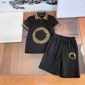 Merk kinderkleding baby trainingspakken zomerpak Maat 110-160 CM Gouden pailletten geweven patroon POLO shirt en shorts 24Mar