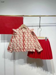 Ropa de diseño para niños vestidos para niñas trajes talla 110-160 chaqueta de hombro de la oreja del borde de la oreja de madera y falda plisada dec10