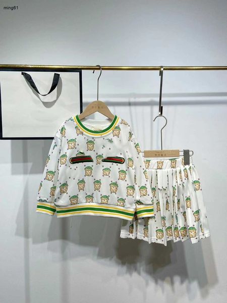 Brand Kids Tracksuits Automne Girls Dress Suits Taille 110-160 Cartoon Animal Print Print Baby Designer Sweat à sweat et lacet Up Jirt Dec10