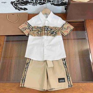 Merk kinder trainingspakken kind zomerpak Maat 110-160 designer babykleding Splice ontwerp shirt met korte mouwen en kaki shorts 24Mar