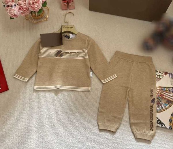 Chándales de marca para niños, traje de punto de diseñador para niños pequeños, talla 73-110, material de mezcla de lana, suéter y pantalones para recién nacidos, Dec10