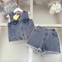 Survêtements de marque pour enfants Ensemble de veste pour bébé de haute qualité Taille 100-160 CM Ensemble d'été deux pièces Gilet en jean sans manches et short en jean 24mars