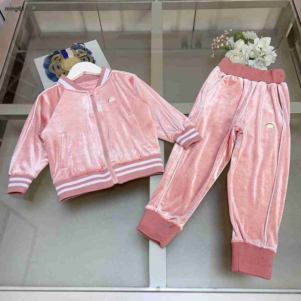 Chándales de marca para niños, precioso material de terciopelo rosa, ropa para bebé, chaqueta para niño, traje, talla 110-160, abrigo y pantalones con cremallera Nov05