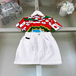 Marque enfants survêtements robe de princesse taille 90-150 CM vêtements de bébé couleur design filles T-shirt et jupe en lin imitation 24Mar