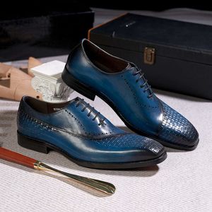 Brand Leather Shoes Mens New British Lace Up Woven Pattern épisser Oxford Généreuse robe d'affaires