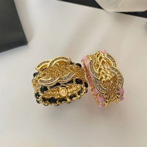 Merk Letter Ring Verguld Messing Koper Open Band Ringen Modeontwerper Luxe Kristal Parel Ring voor Dames Bruiloft Sieraden Geschenken