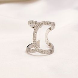 Merk Brief Ring Real Vergulde Roestvrij Staal Open Band Ringen Mode Designer Luxe Strass Kristallen Ring voor Vrouwen Bruiloft Sieraden Geschenken