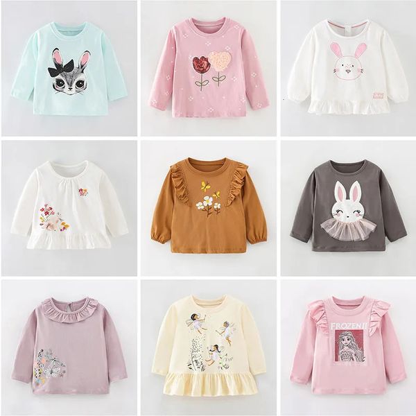 Marque petites filles enfant en bas âge enfants t-shirt à manches longues t-shirt hauts 100 coton bébé fille vêtements sous-vêtements pour enfants lapin 17 ans 240220