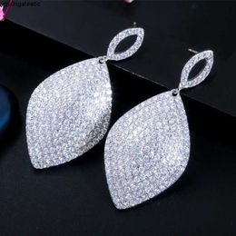 Marque longue boucle d'oreille de boucle d'oreille bijoux de luxe en argent sterling en or remplissage pave 5a cz boucles d'oreilles 9vxt