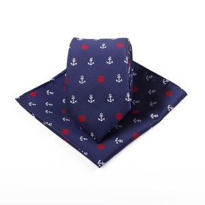 Merk Luxe Blauw Jacquard Weave Tie Set 6,5 cm Anchor Stropdas Gravata Pocket Square Zakdoek Bowtie Pak voor Huwelijk