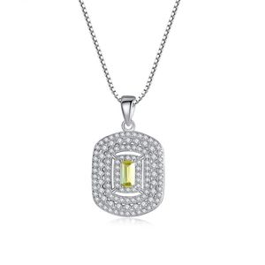 Nouveau mode plein diamant Olivine pendentif collier bijoux femmes Micro ensemble Zircon S925 argent boîte chaîne collier pour femmes fête de mariage saint valentin cadeau SPC